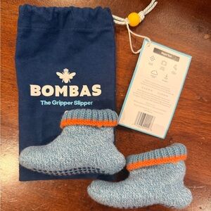 Bombas Kids Cozy Blue and Orange Slipper Socks 6-12 months